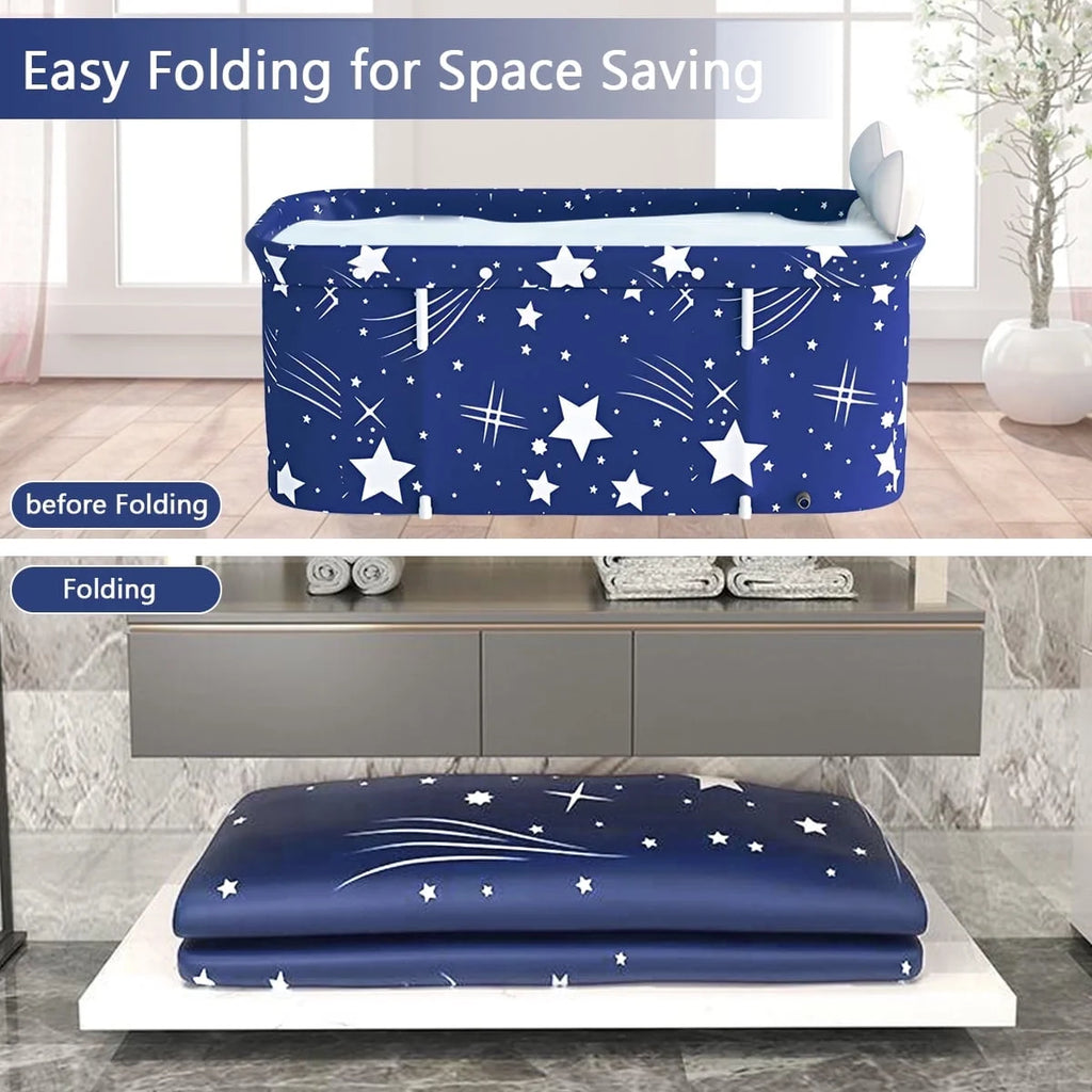 47In Large Portable Folding Bathtub, Hot & Cold Soaking Bath Tub, Starry Blue()